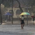 Imagem mulher com guarda-chuvas na rua