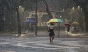 Imagem mulher com guarda-chuvas na rua