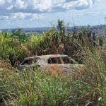 Imagem carro carbonizado na mata
