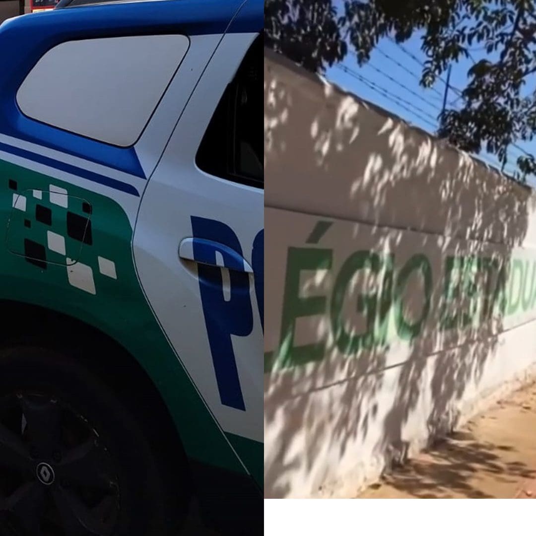 Imagem viatura e muro de colégio