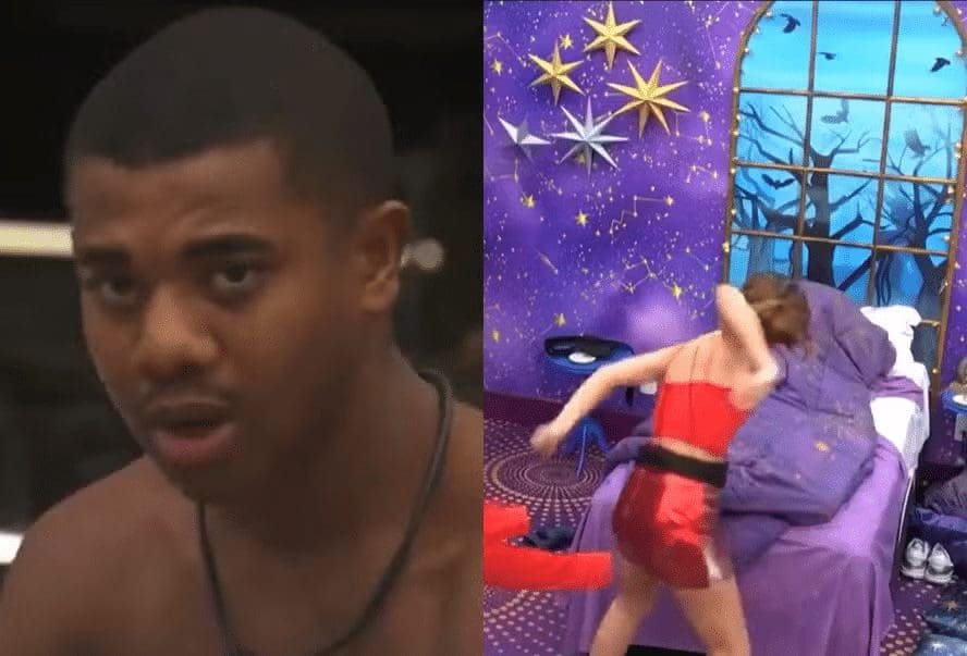 Imagem Davi de uma lado e Wanessa Camargo agredindo alguém embaixo do Edredon