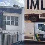 Imagem foto montagem Fachada cartório eleitoral e carro do IML