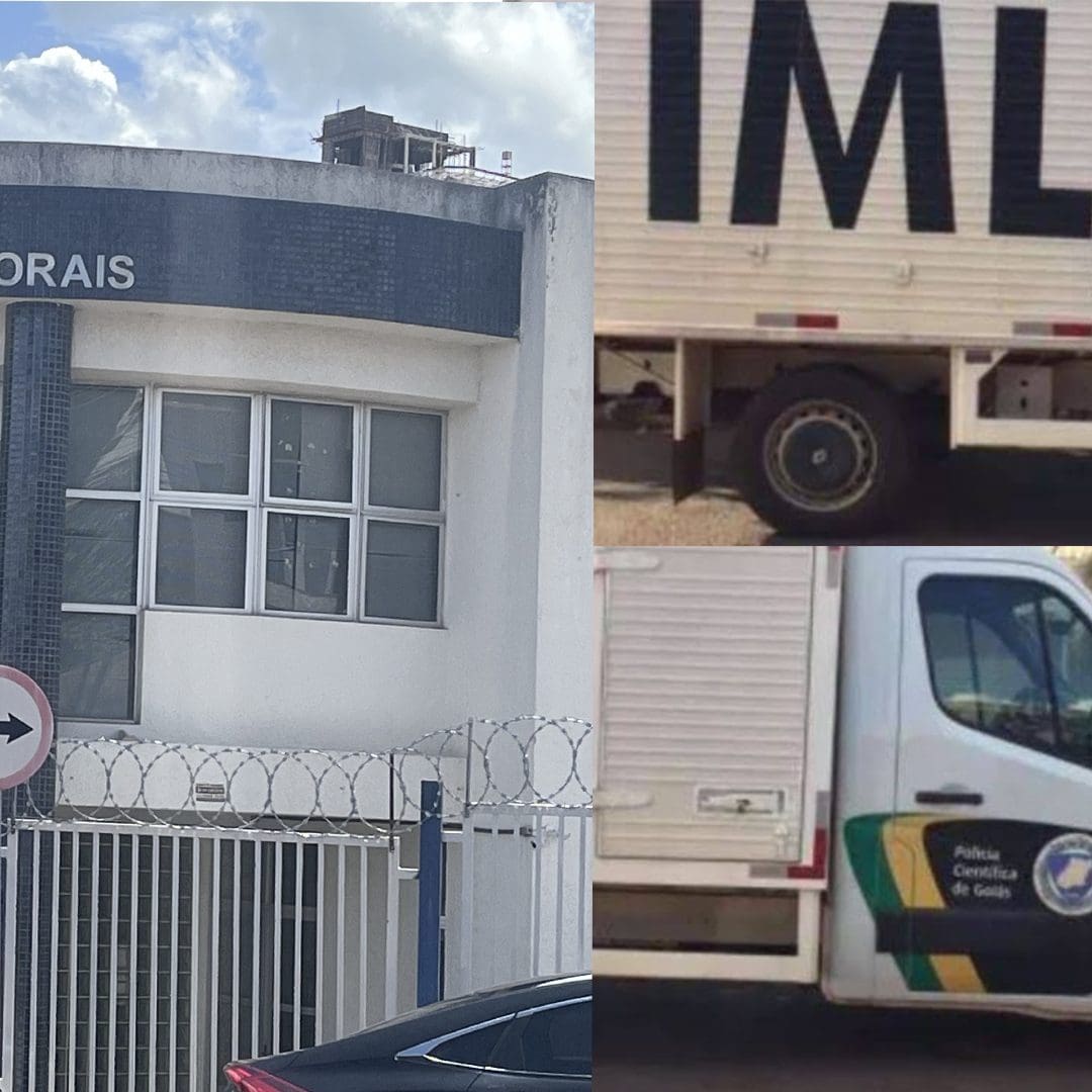 Imagem foto montagem Fachada cartório eleitoral e carro do IML