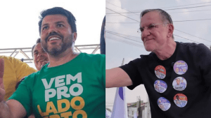 Imagem dividida em duas. Na primeira, Márcio Corrêa. Na segunda, Antônio Gomide. Ambos estão em carreatas.