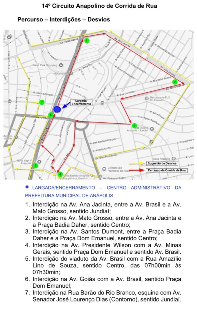 Imagem gráfico do percurso e ruas interditadas