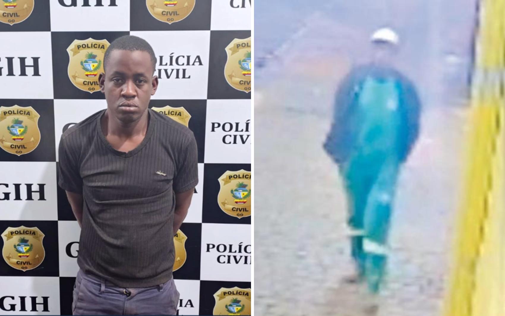 Imagem Rildo Soares dos Santos, preso pela PCGO e outra com roupa verde de gari