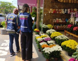 Imagem agentes do Procon Goiás em frente flores