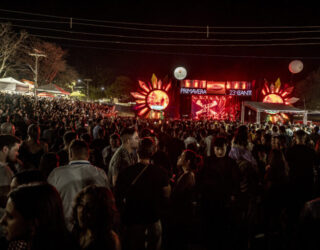 Imagem varias pessoas em um show a frente está o palco