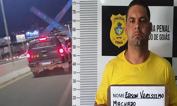 Imagem homem preso na delegacia e viatura CPE