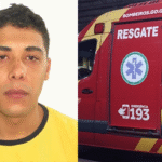 Imagem homem camisa amarela ao lado viatura do Bombeiro