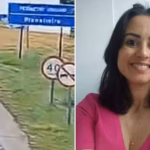 Imagem mulher caminhando na rodovia, ao lado mulher de camisa cor de rosa