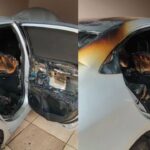Imagem Carro branco incendiado