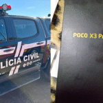 Imagem Viatura Polícia Civil e aparelho celular