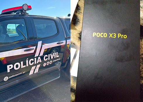 Imagem Viatura Polícia Civil e aparelho celular