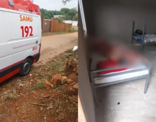 Imagem ambulância e outra desfocada com pessoas na cama