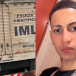 Imagem carro IML e jovem de camisa preta ele não está sorrindo