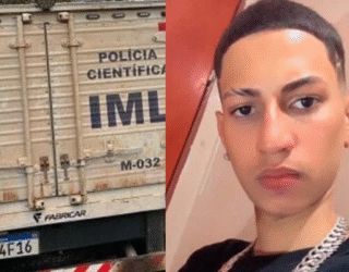 Imagem carro IML e jovem de camisa preta ele não está sorrindo