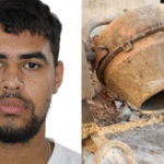 imagem homem de barba e camisa branca ao lado uma betoneira