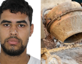 imagem homem de barba e camisa branca ao lado uma betoneira