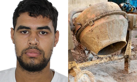 imagem homem de barba e camisa branca ao lado uma betoneira