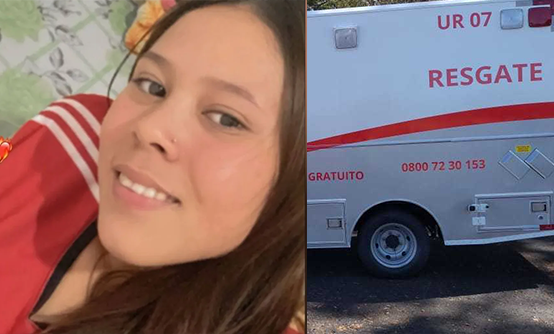 Imagem moça sorridente e ambulância branca