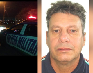 Imagem viatura PM ao lado homem