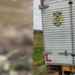 Imagem desfocada corpo no chão e ao lado veiculo do IML