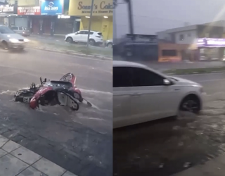 Imagem chuvas forte correndo na rua