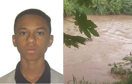 Imagem jovem serio ao lado córrego de rio