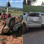 Imagem carros destridos após capotamento