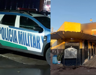 Imagem viatura policia ao lado distribuidora bebidas