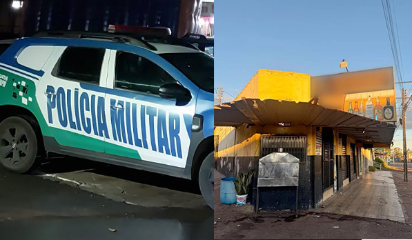 Imagem viatura policia ao lado distribuidora bebidas