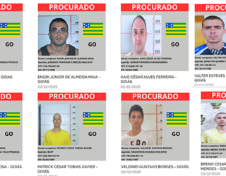 Imagem vários homens com ficha criminal de procurados