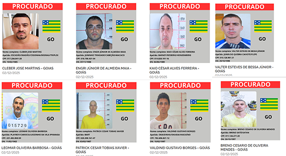 Imagem vários homens com ficha criminal de procurados