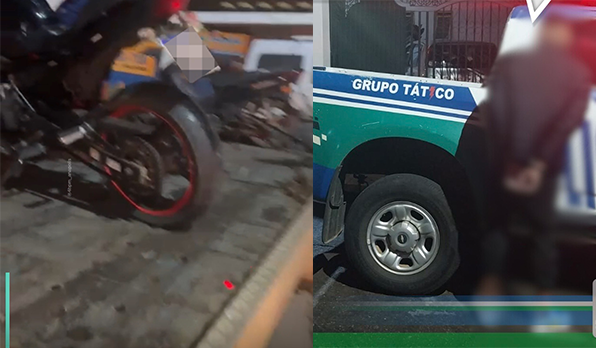 Imagem Moto e viatura da policia