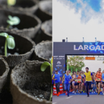 Imagem Mudas de arvore e atletas na Largada Corrida de Rua