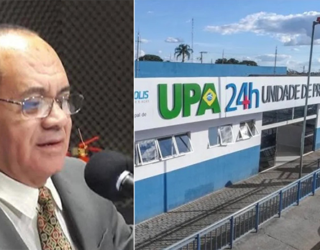 Imagem homem de terno ao lado fachada da UPA