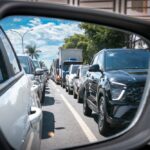 Imagem espelho retrovisor carros no trânsito