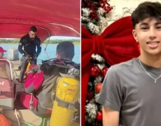 Imagem bombeiros dentro de barco ao lado jovem sorridente