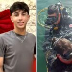 Imagem jovem sorrindo ao lado mergulhadores em um lago