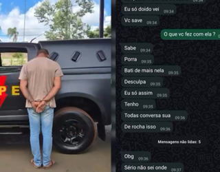 Imagem homem de costas algemado ao lado mensagem de aplicativo