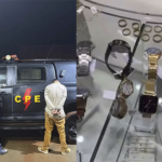 Imagens dois elementos de costas e algemados ao lado relógios e joias em uma mesa de vidro