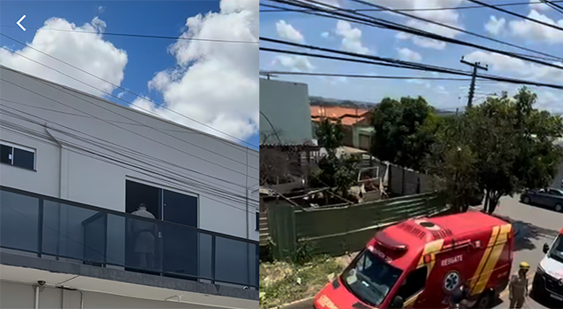 Imagem varanda sobrado e viatura bombeiros