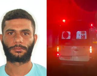 Imagem homem de barba ao lado viatura samu