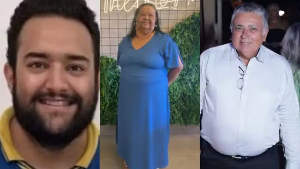 Imagem três pessoas uma mulher ao centro e dois homens