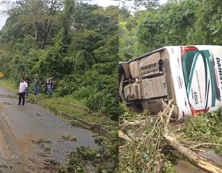 Imagem ônibus caiado na rodovia