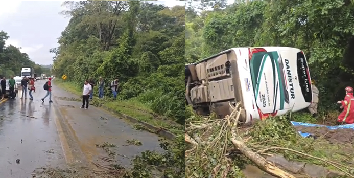 Imagem ônibus caiado na rodovia