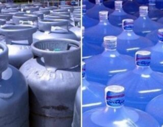 Imagem botijões de gás de cozinha e galões de água mineral