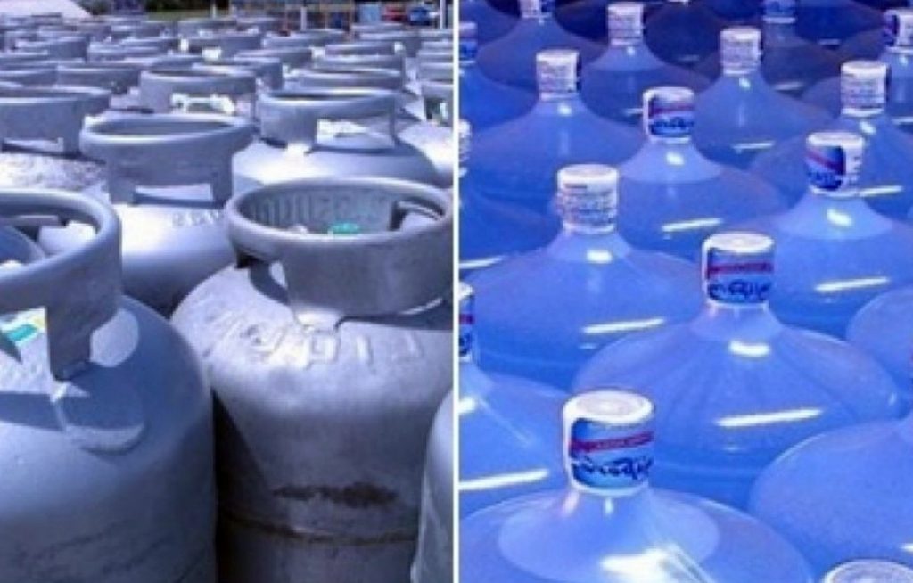 Imagem botijões de gás de cozinha e galões de água mineral