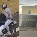 Imagem duas pessoas em uma moto lado imagem fachada borracharia